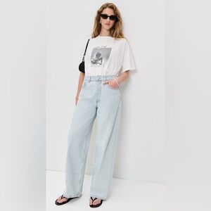 Anine Bing Y2K Wide Leg High Rise Button Fly Manon Light Wash Jeans Size 27